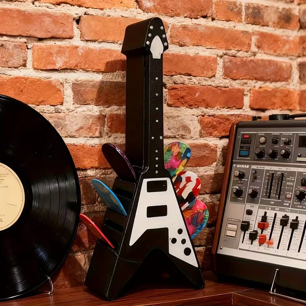 Mini Flying V Guitar-Shaped Guitar Pick Holder Amp 10 Picks Slot - Holder Only
